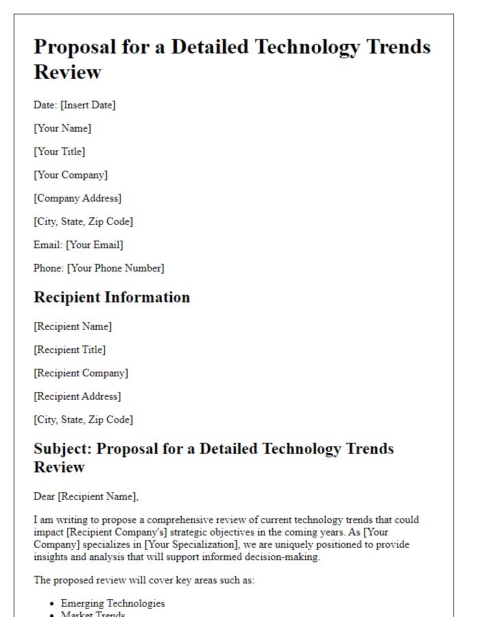 Letter template of proposal for a detailed technology trends review