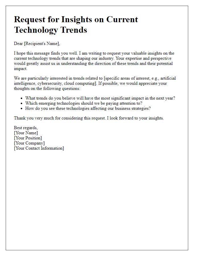 Letter template of request for insights on current technology trends