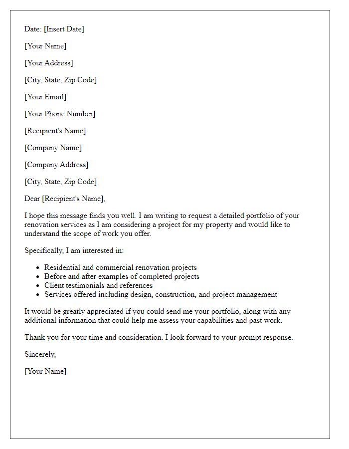 Letter template of request for detailed renovation service portfolio