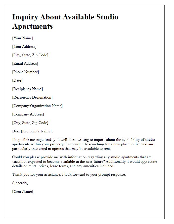 Letter template of appeal for information on available studio apartments