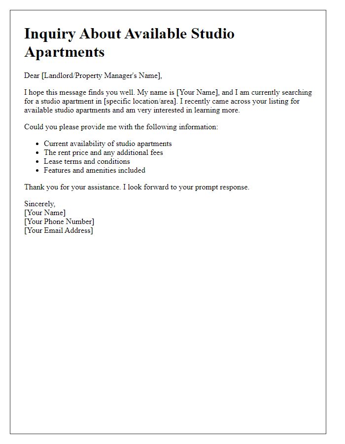 Letter template of interest in available studio apartments