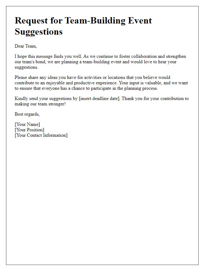Letter template of request for team-building event suggestions