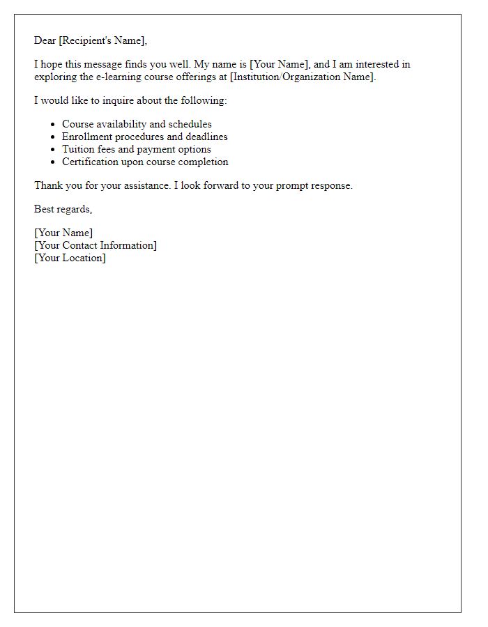 Letter template of inquiry for e-learning course offerings