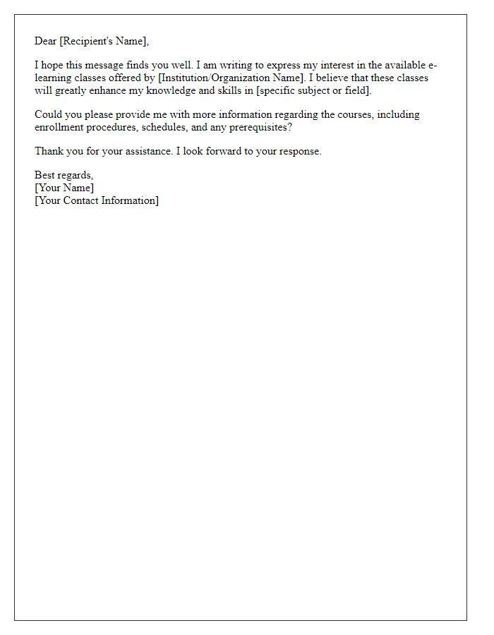 Letter template of interest in available e-learning classes