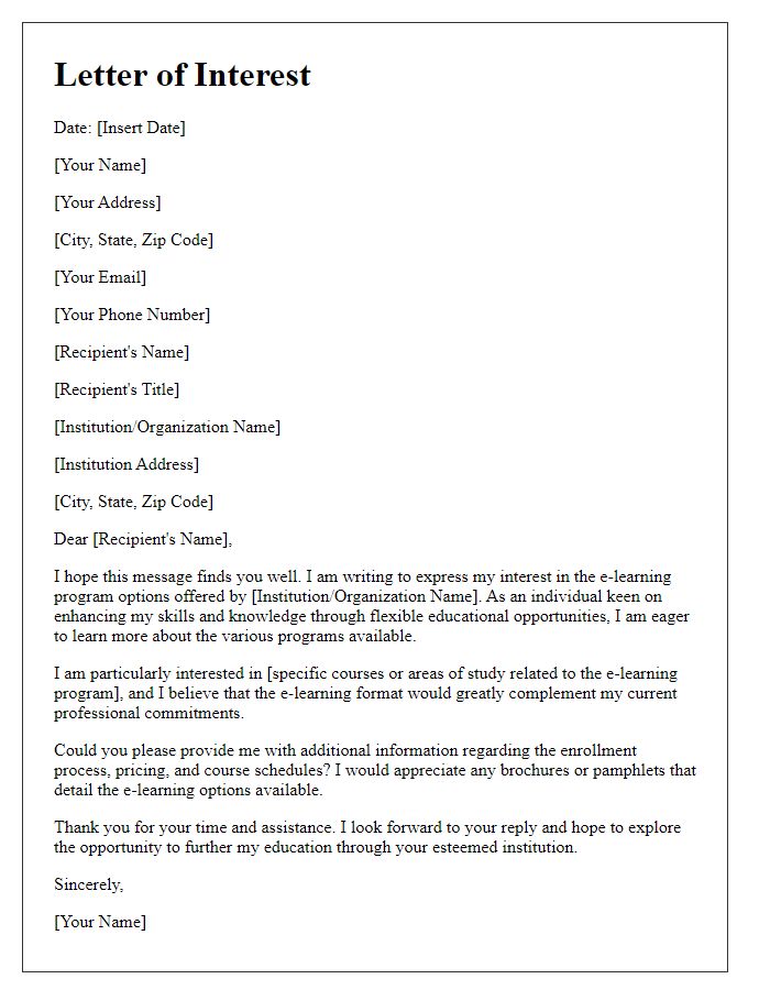 Letter template of interest in e-learning program options
