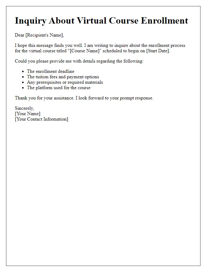 Letter template of question regarding virtual course enrollment