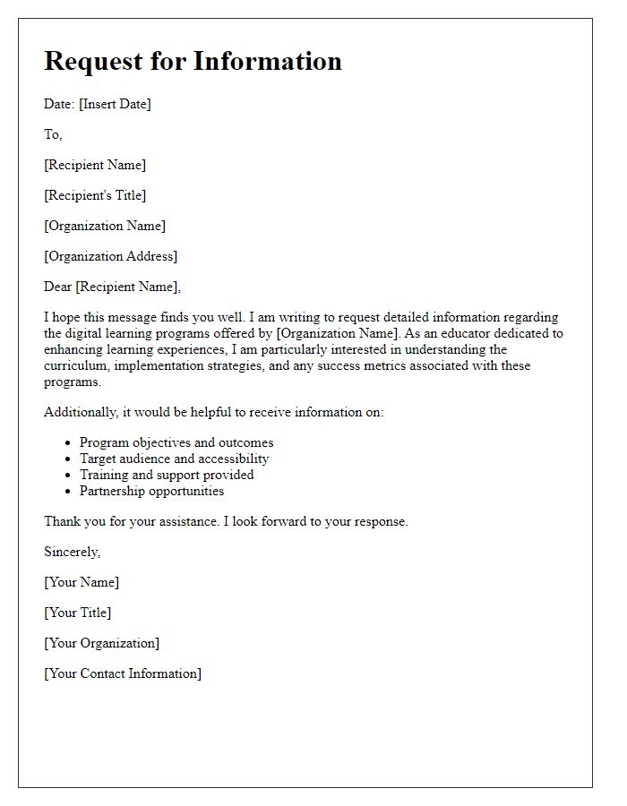 Letter template of request for details on digital learning programs