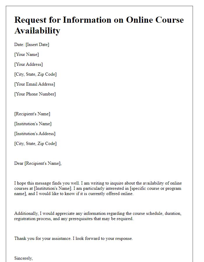 Letter template of request for information on online course availability