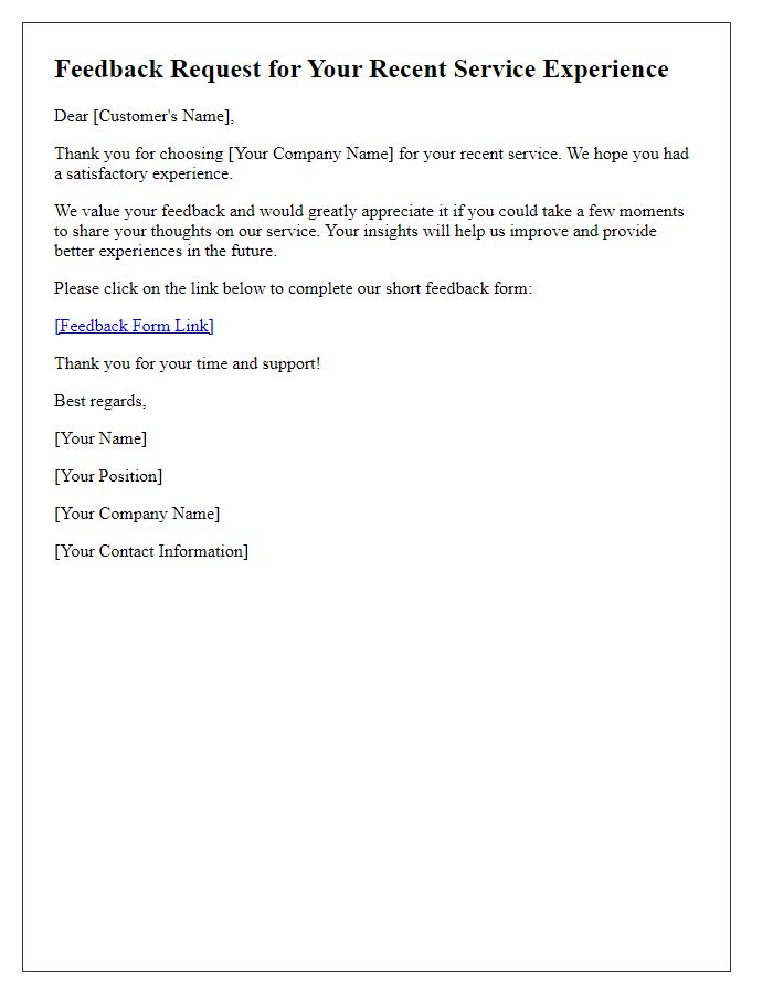 Letter template of feedback request for service experience.