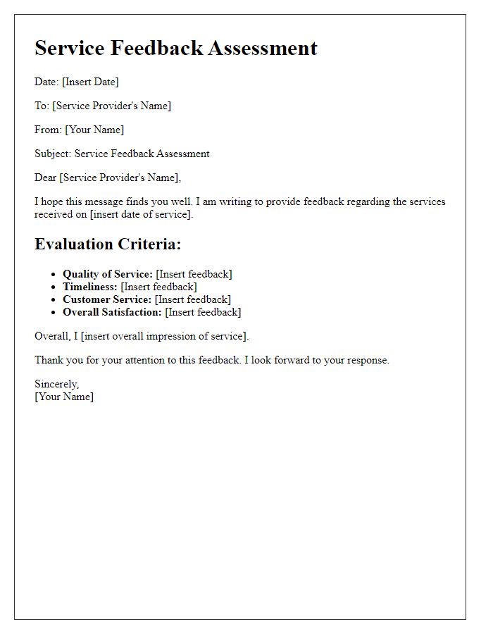 Letter template of service feedback assessment.