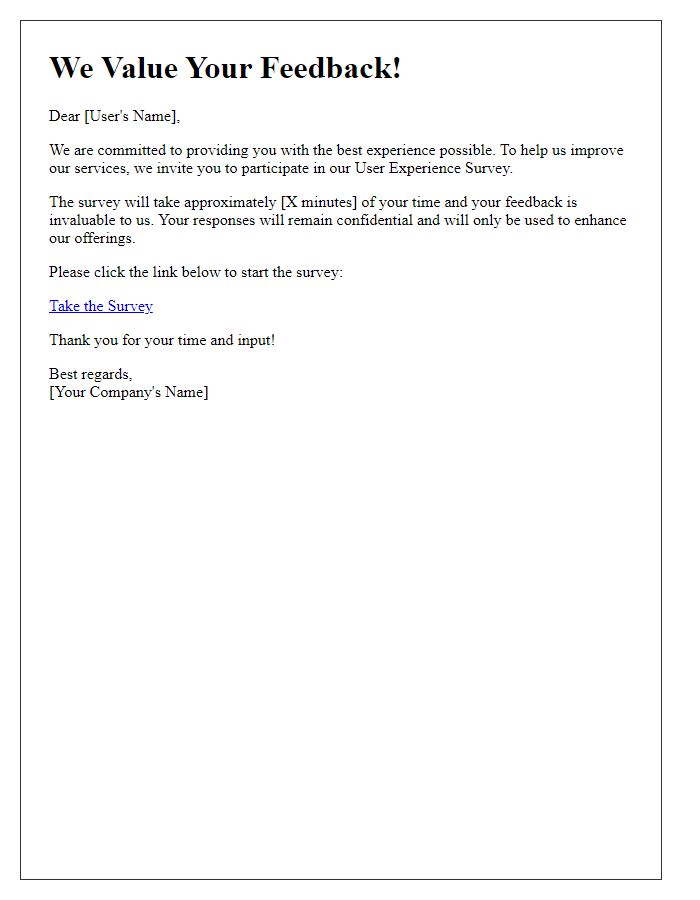 Letter template of user experience survey notification.