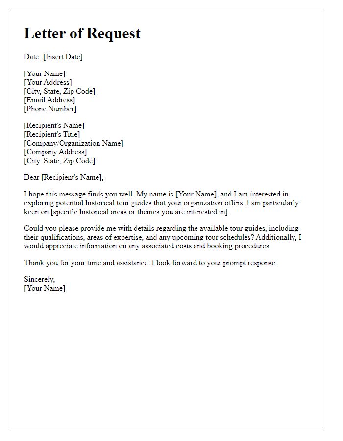 Letter template of request for details on historical tour guides