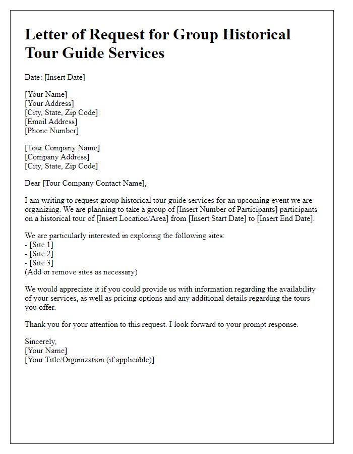 Letter template of request for group historical tour guide services