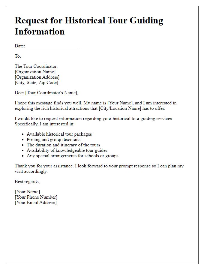 Letter template of request for historical tour guiding information