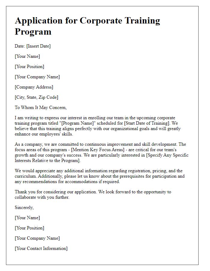 Letter template of application for corporate training programs