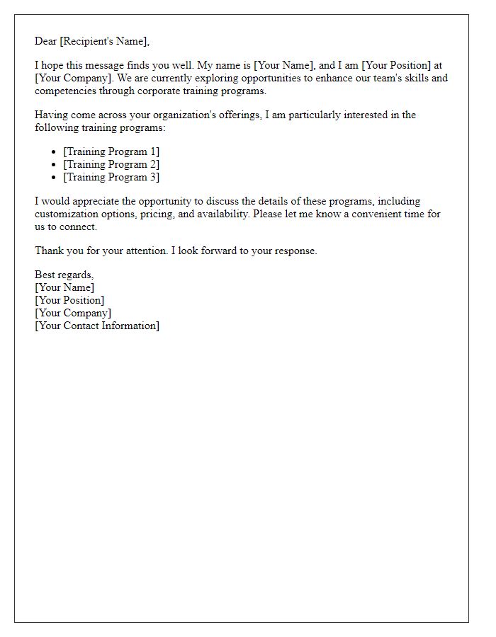 Letter template of interest in corporate training offerings