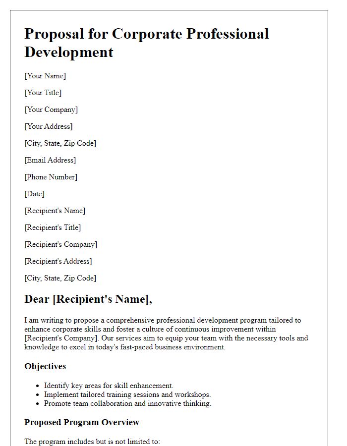 Letter template of proposal for corporate professional development