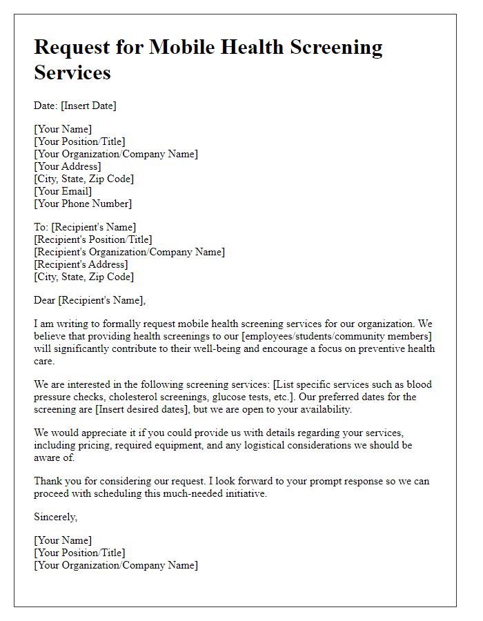 Letter template of request for mobile health screening services