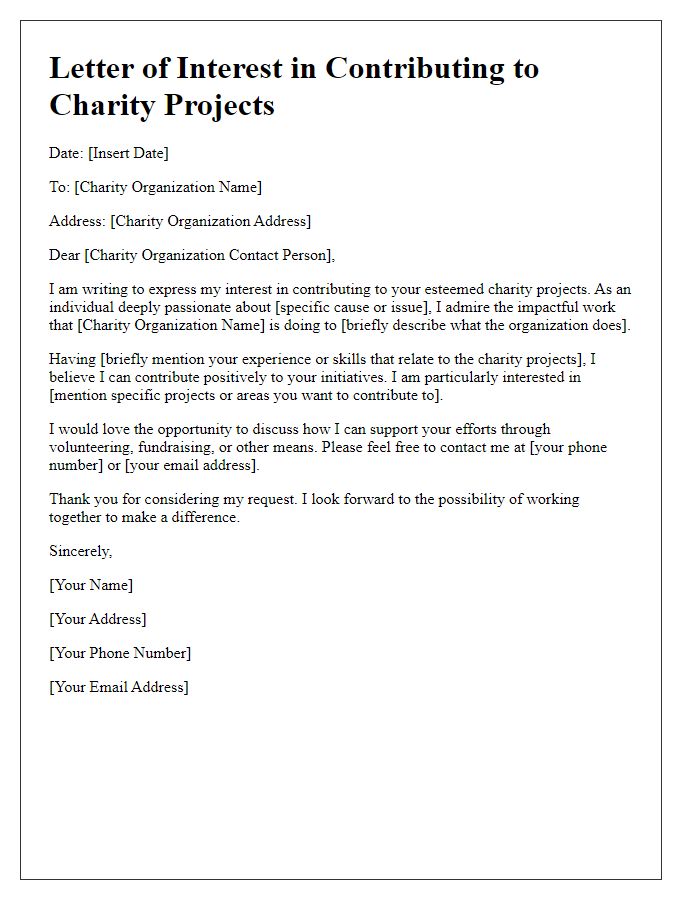 Letter template of interest in contributing to charity projects