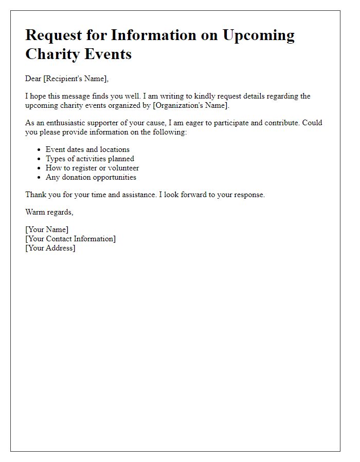 Letter template of request for details on upcoming charity events