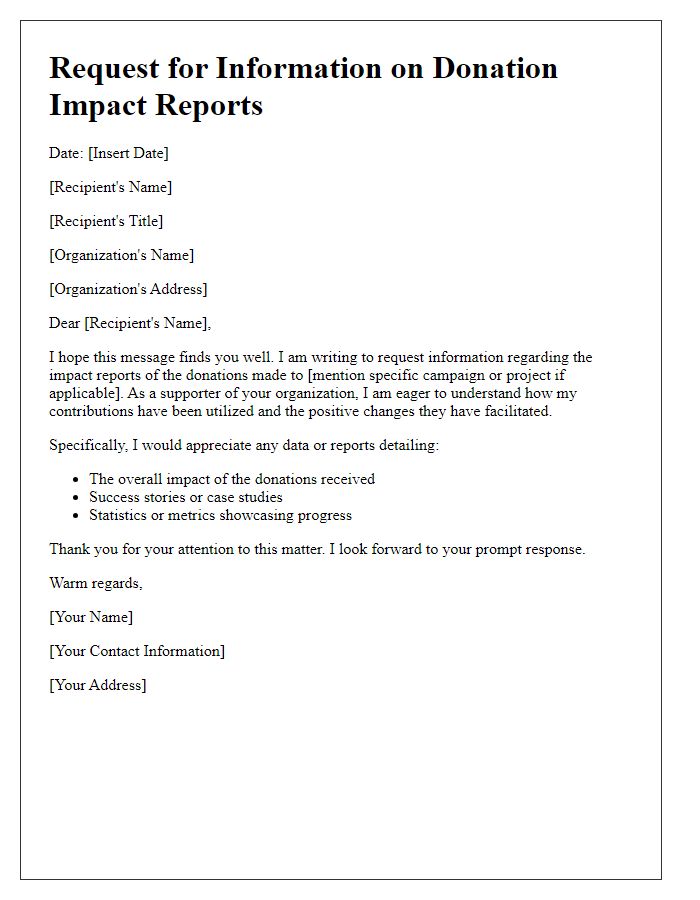 Letter template of request for information on donation impact reports