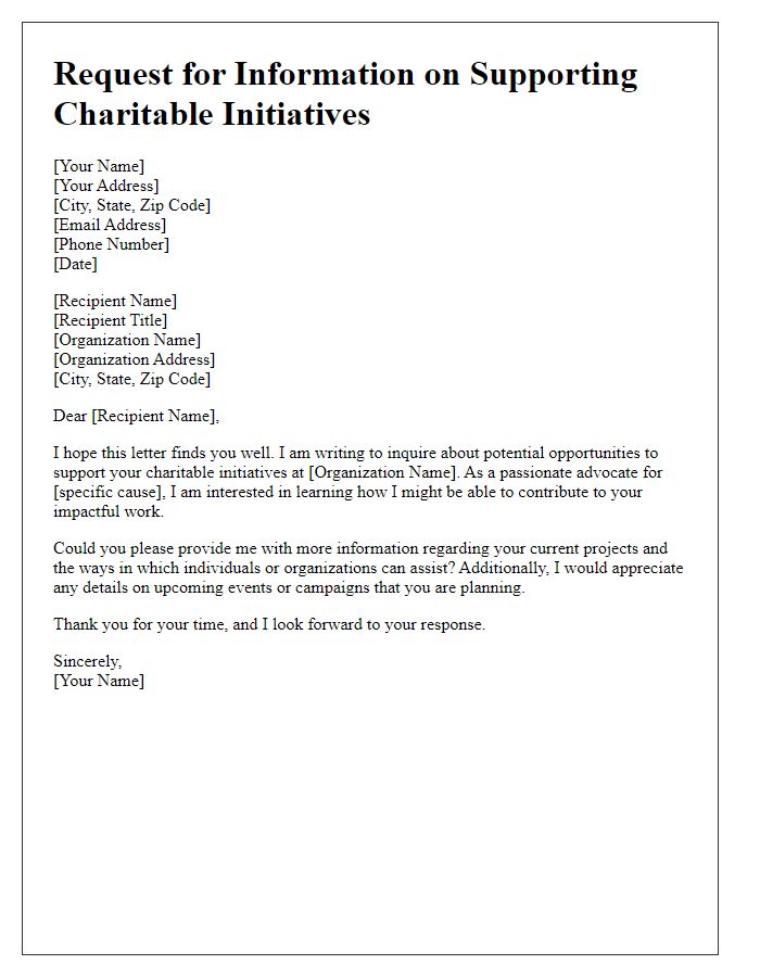 Letter template of request for information on supporting charitable initiatives