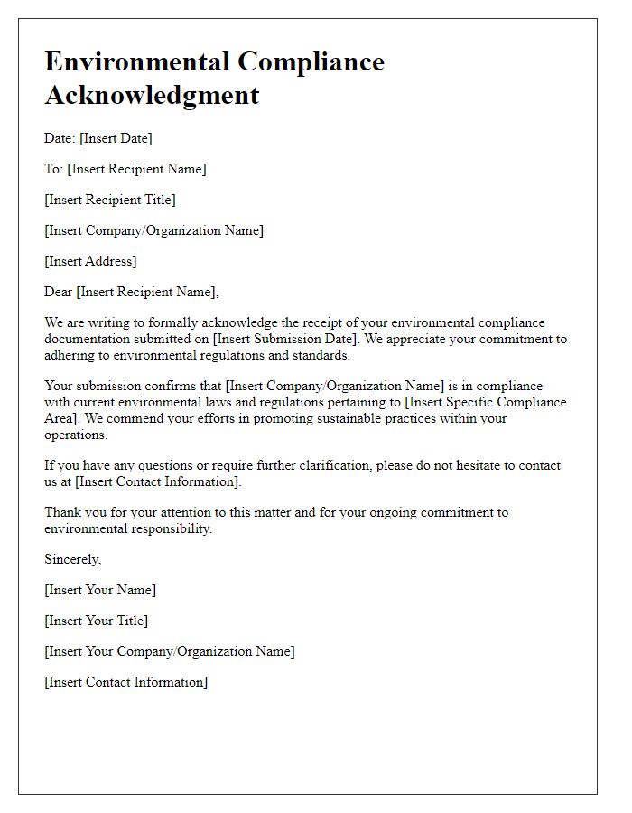 Letter template of environmental compliance acknowledgment