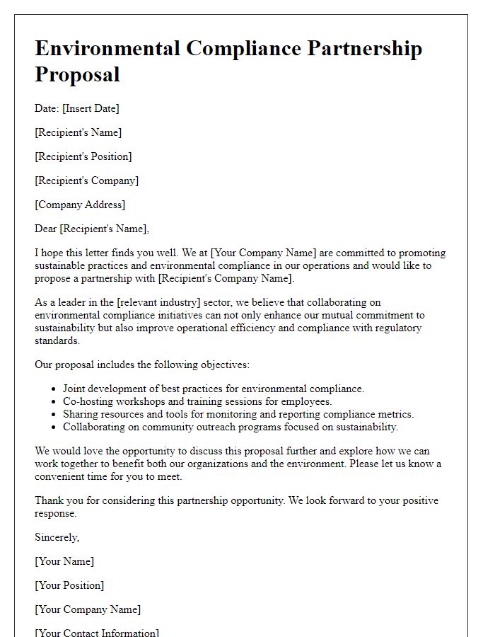 Letter template of environmental compliance partnership proposal