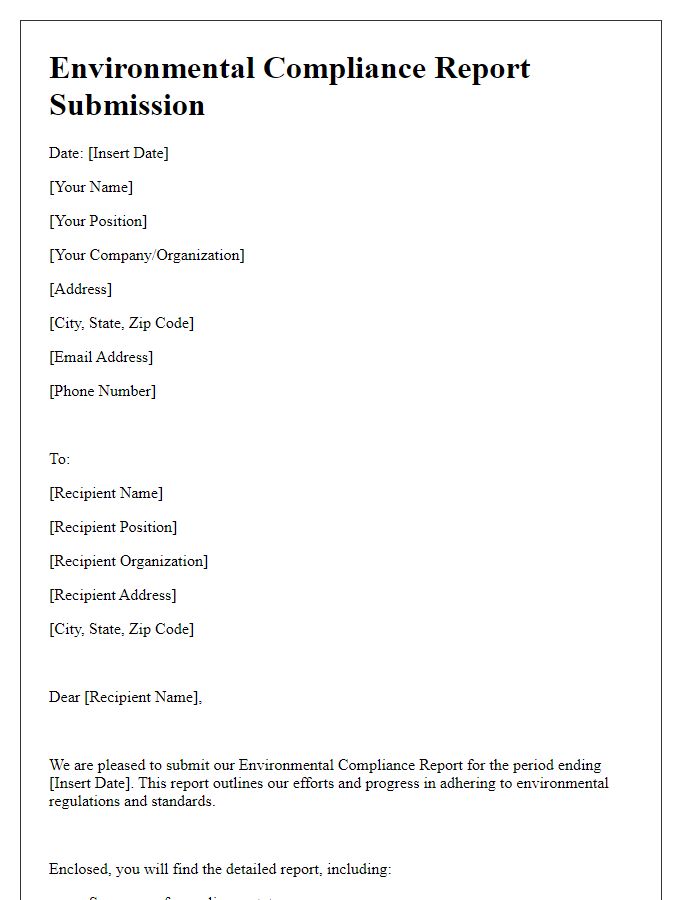 Letter template of environmental compliance report submission