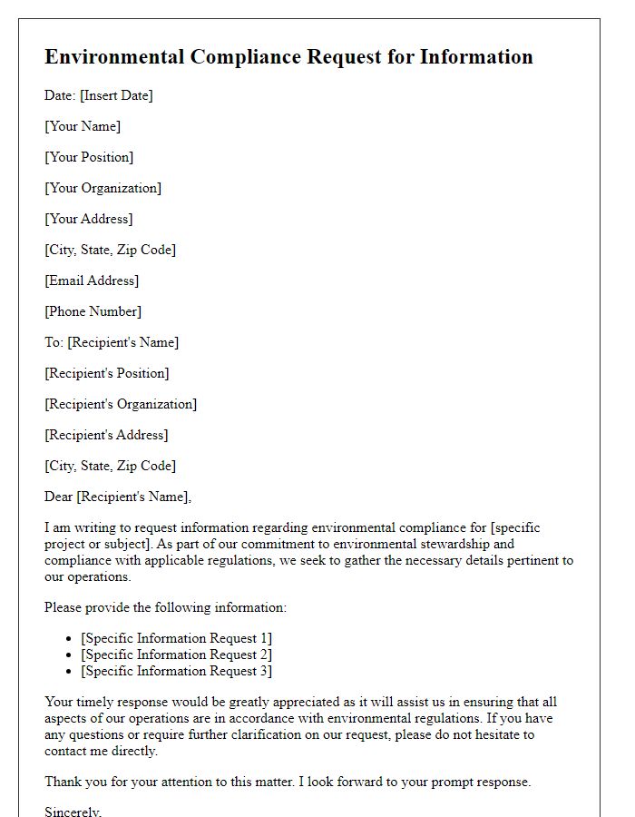 Letter template of environmental compliance request for information