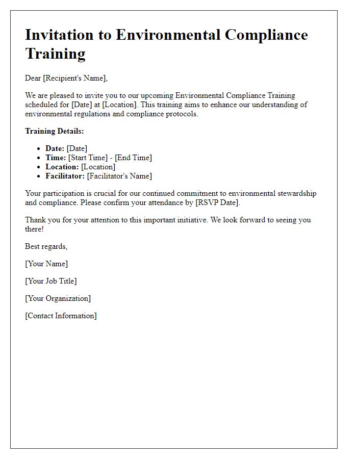 Letter template of environmental compliance training invitation