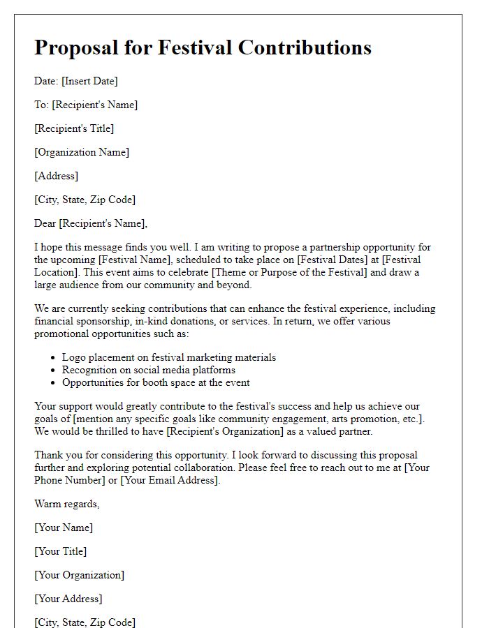 Letter template of proposal for festival contributions