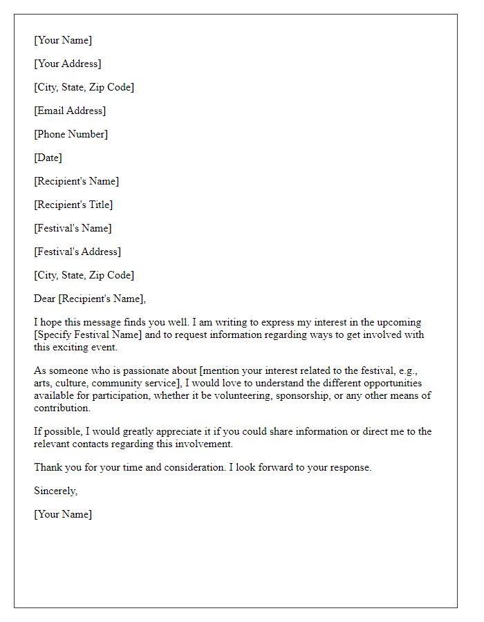 Letter template of request for festival involvement information