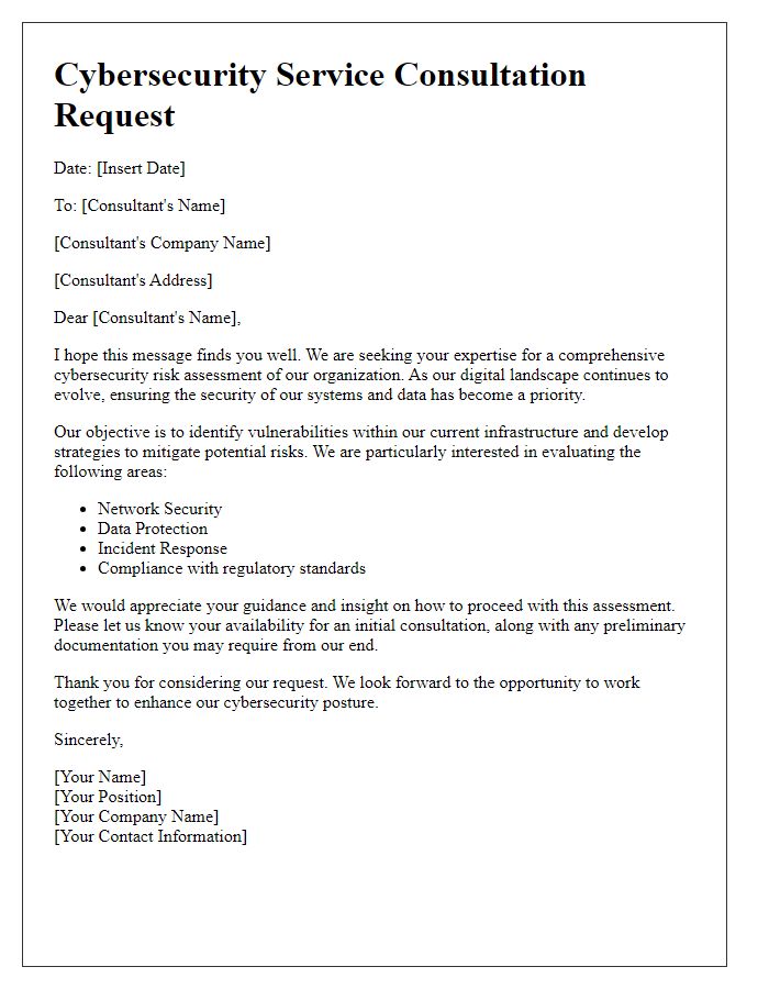 Letter template of cybersecurity service consultation for risk assessment.