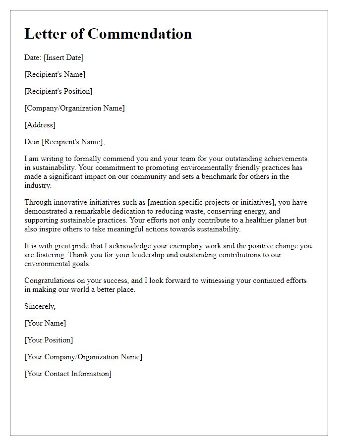 Letter template of commendation for sustainability achievements