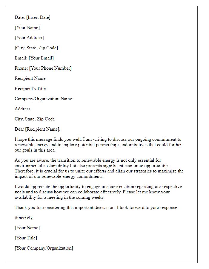 Letter template of discussion about renewable energy commitments