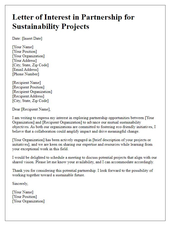 Letter template of interest in partnership for sustainability projects