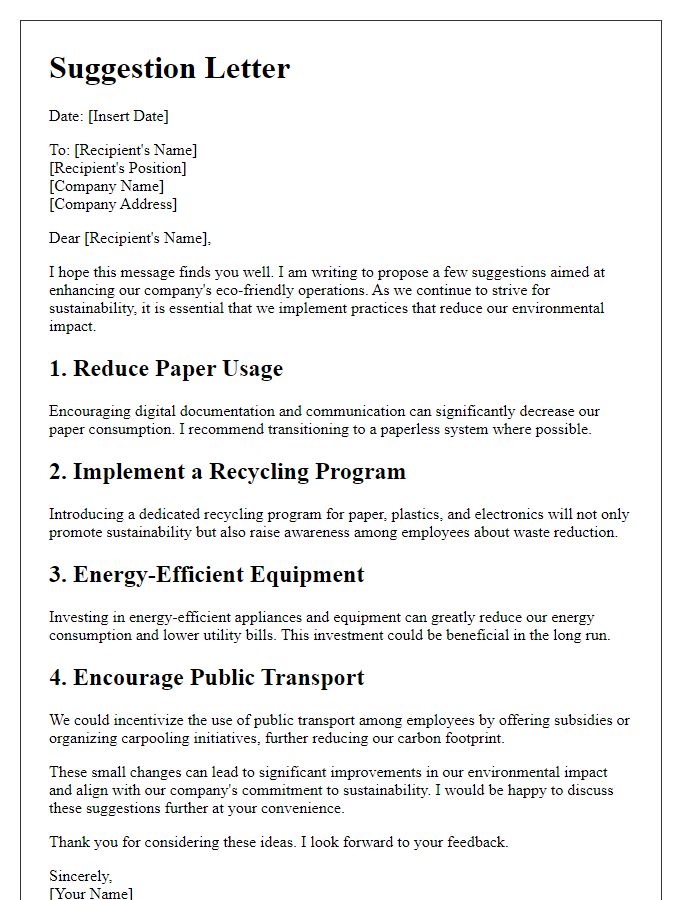 Letter template of suggestion for improving eco-friendly operations