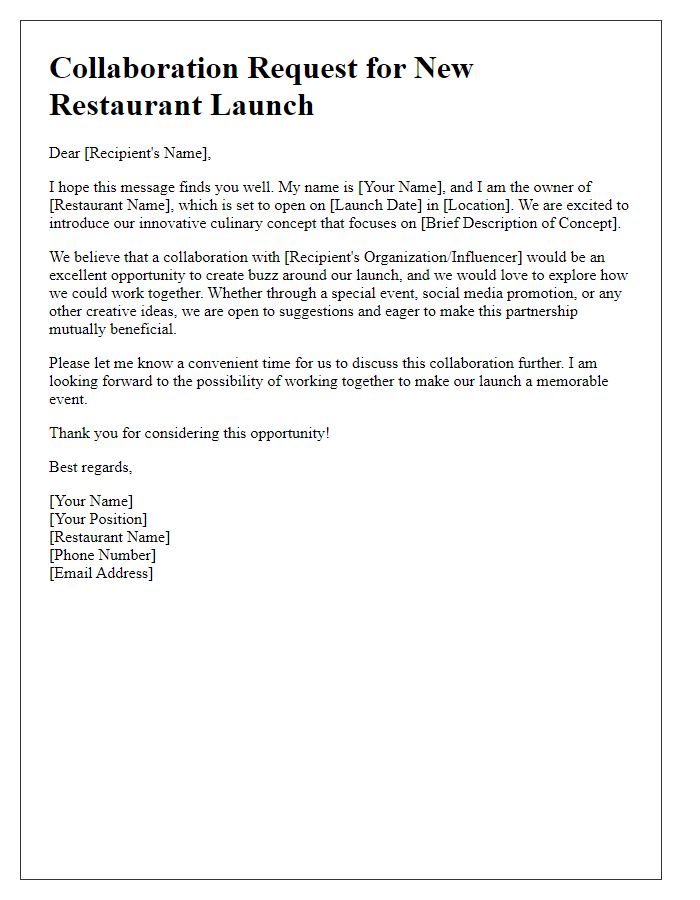 Letter template of new restaurant launch collaboration request