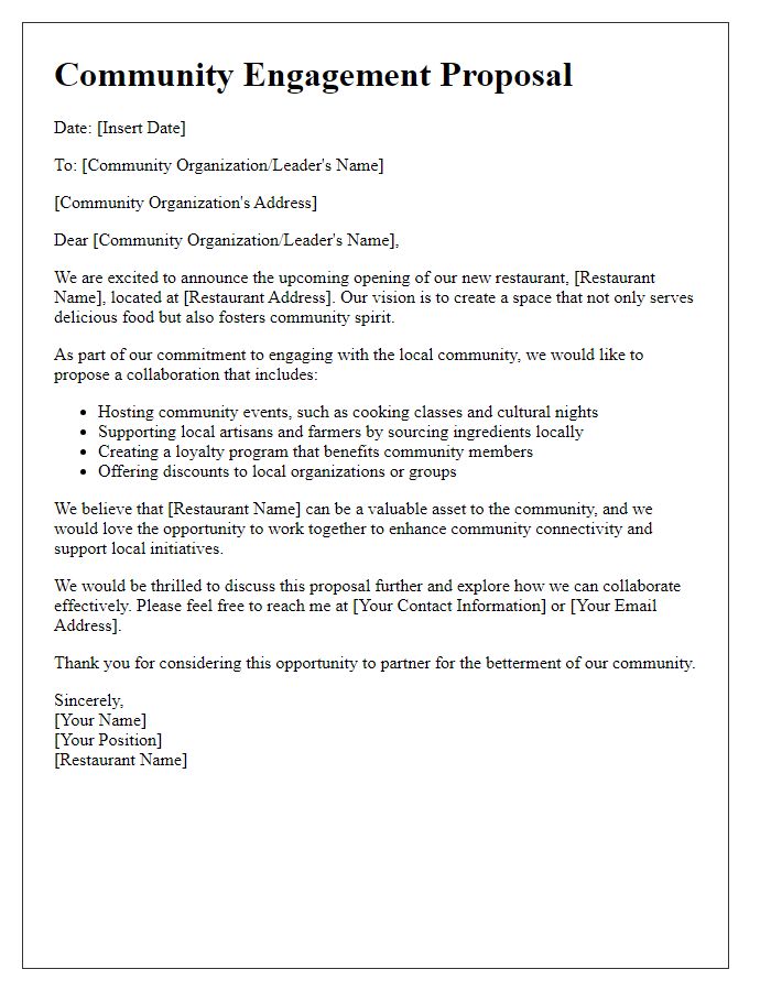 Letter template of restaurant opening community engagement proposal