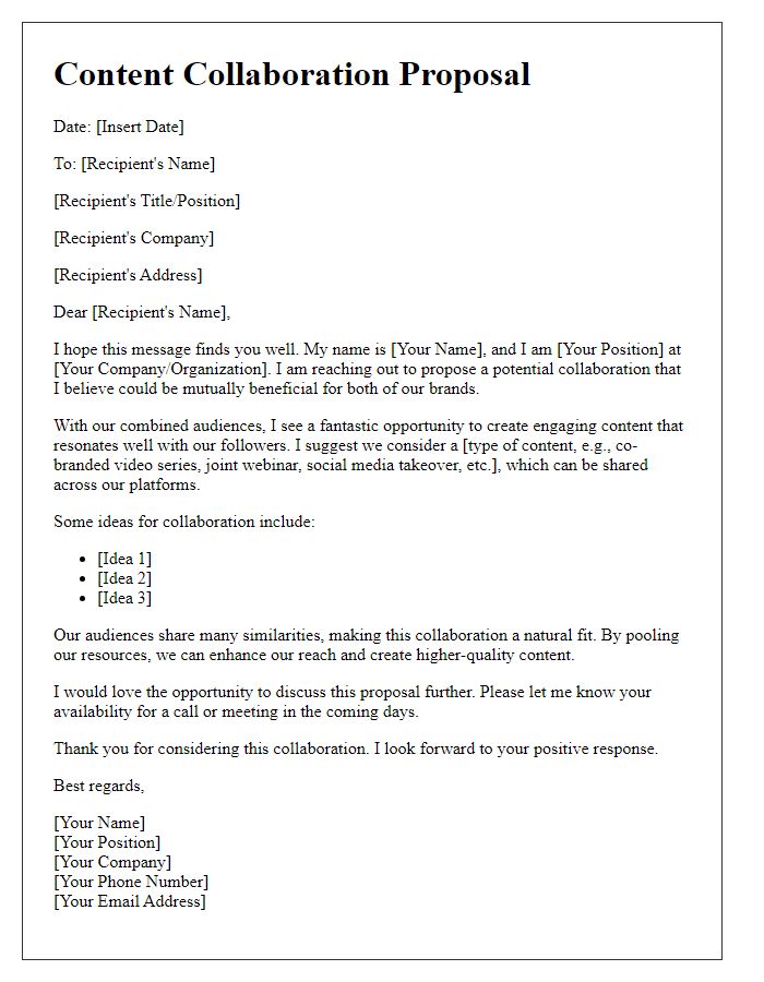 Letter template of content collaboration proposal for social media platforms