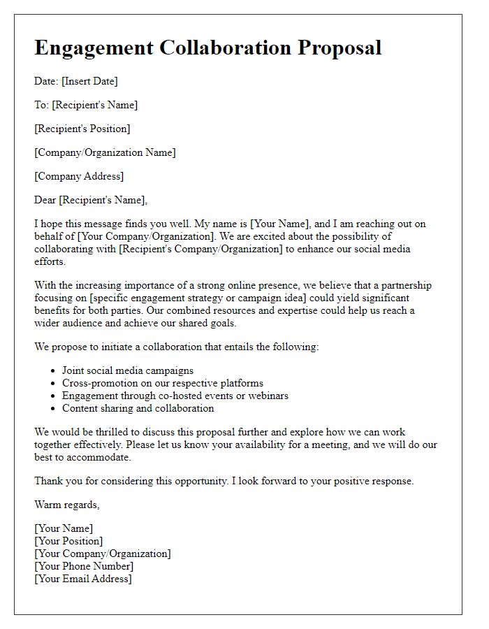 Letter template of engagement collaboration proposal for social media efforts