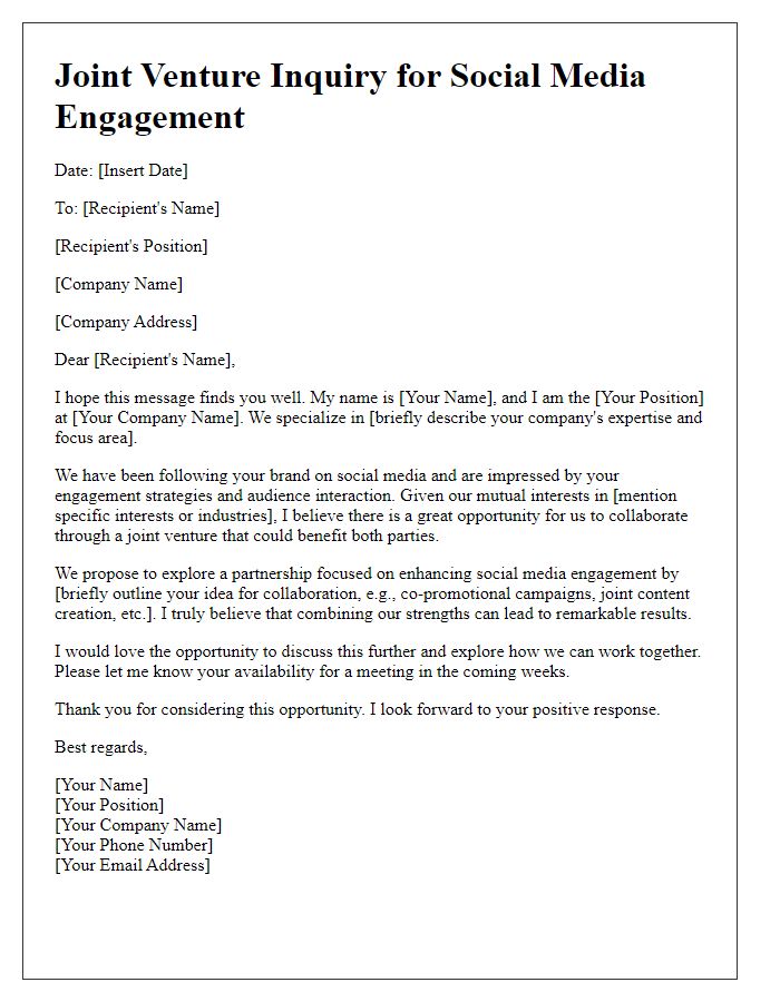 Letter template of joint venture inquiry for social media engagement