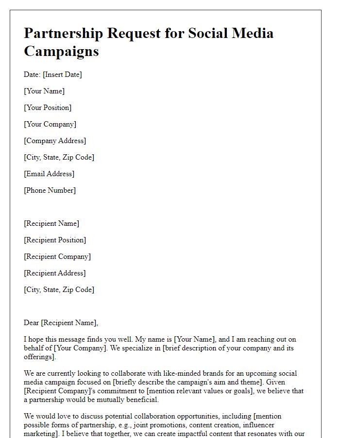 Letter template of partnership request for social media campaigns