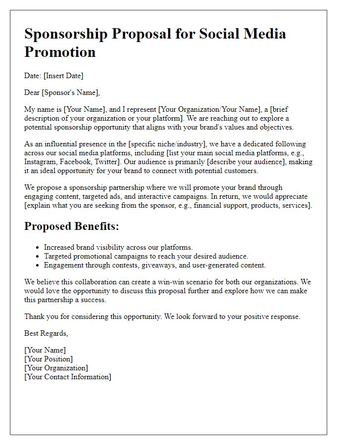 Letter template of sponsorship proposal for social media promotion