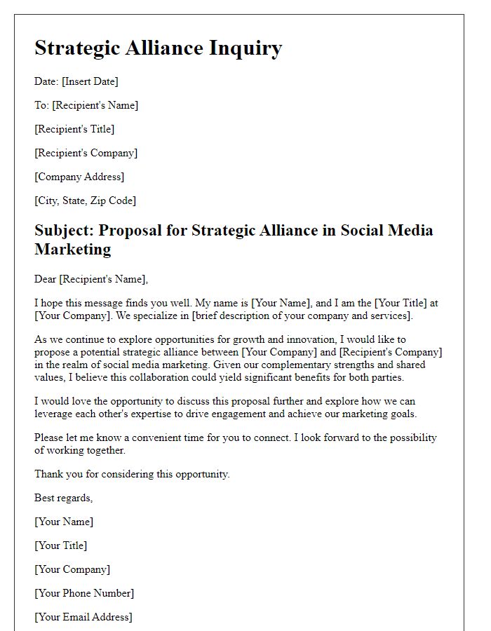 Letter template of strategic alliance inquiry for social media marketing