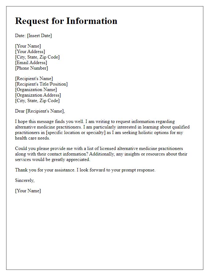 Letter template of request for alternative medicine practitioner information