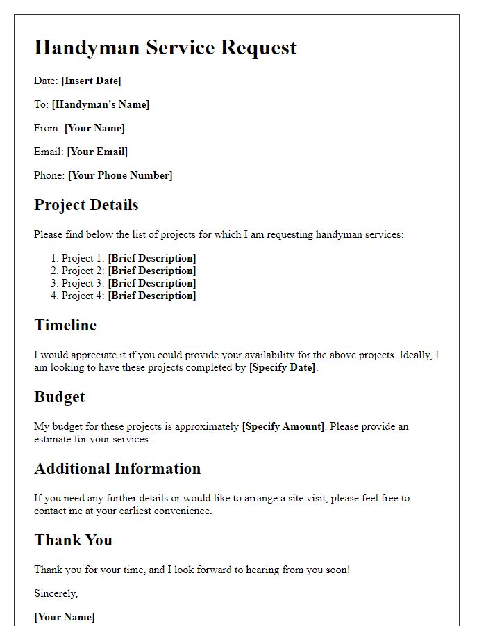 Letter template of handyman service request for multiple projects