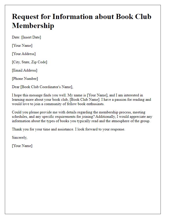 Letter template of request for information about book club membership