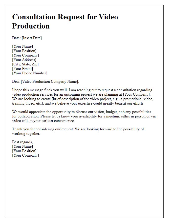 Letter template of consultation request for video production